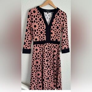 Adrianna Papell Blue Orange Geometric Dress Stretchy Office Flower Power 70s